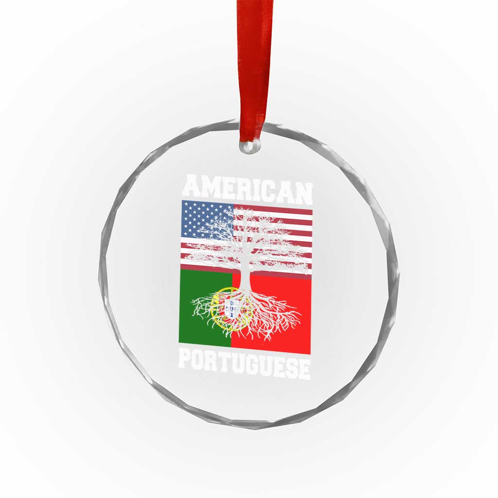 American Grown Portuguese Roots Crystal Glass Ornament Distressed Tree Portugal USA Flag - Wonder Print Shop