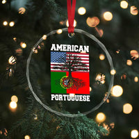 American Grown Portuguese Roots Crystal Glass Ornament Distressed Tree Portugal USA Flag - Wonder Print Shop