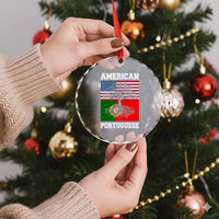 American Grown Portuguese Roots Crystal Glass Ornament Distressed Tree Portugal USA Flag - Wonder Print Shop
