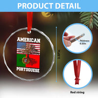 American Grown Portuguese Roots Crystal Glass Ornament Distressed Tree Portugal USA Flag - Wonder Print Shop