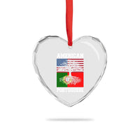 American Grown Portuguese Roots Heart Crystal Glass Ornament Distressed Tree Portugal USA Flag - Wonder Print Shop