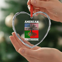 American Grown Portuguese Roots Heart Crystal Glass Ornament Distressed Tree Portugal USA Flag - Wonder Print Shop