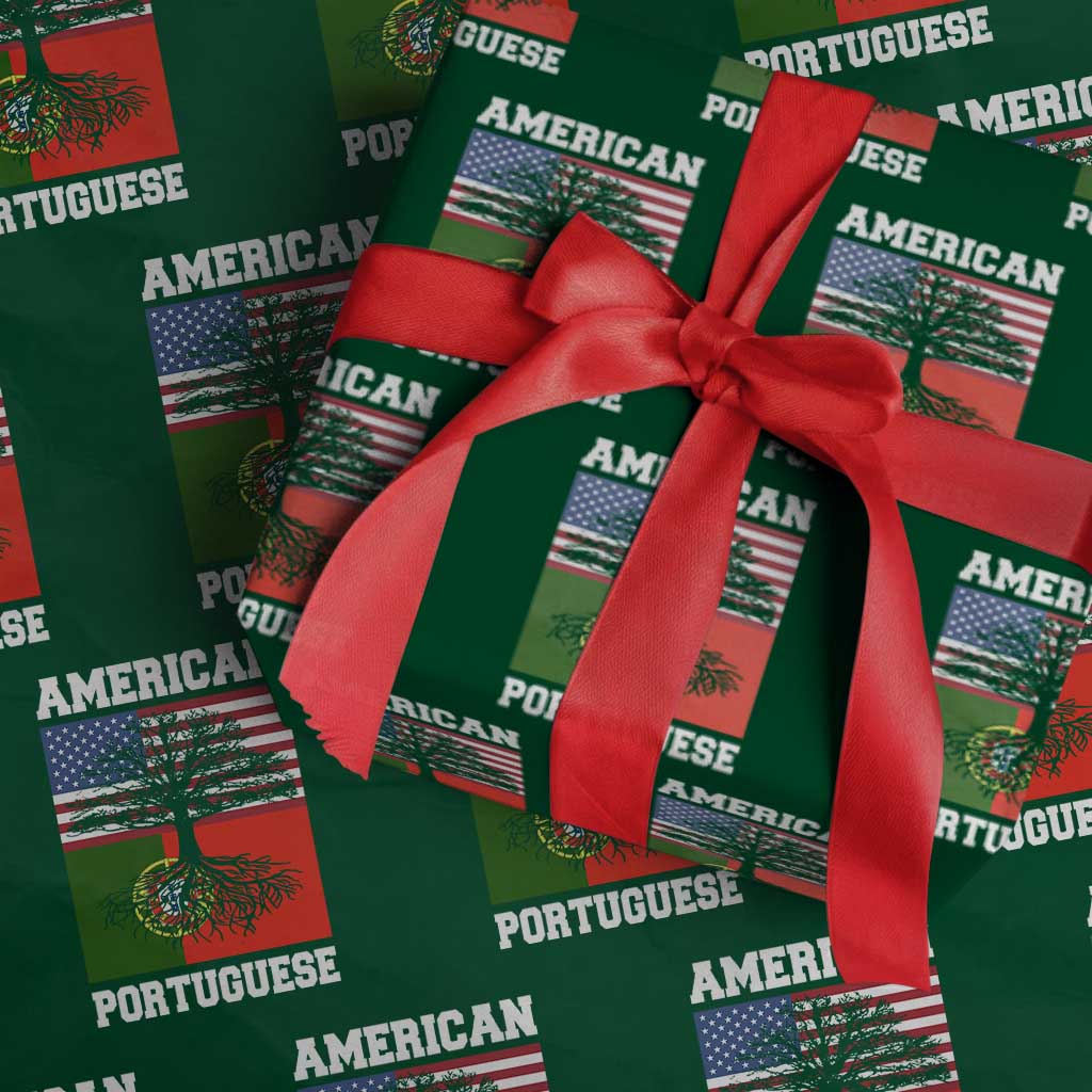 American Grown Portuguese Roots Wrapping Paper Roll Distressed Tree Portugal USA Flag - Wonder Print Shop