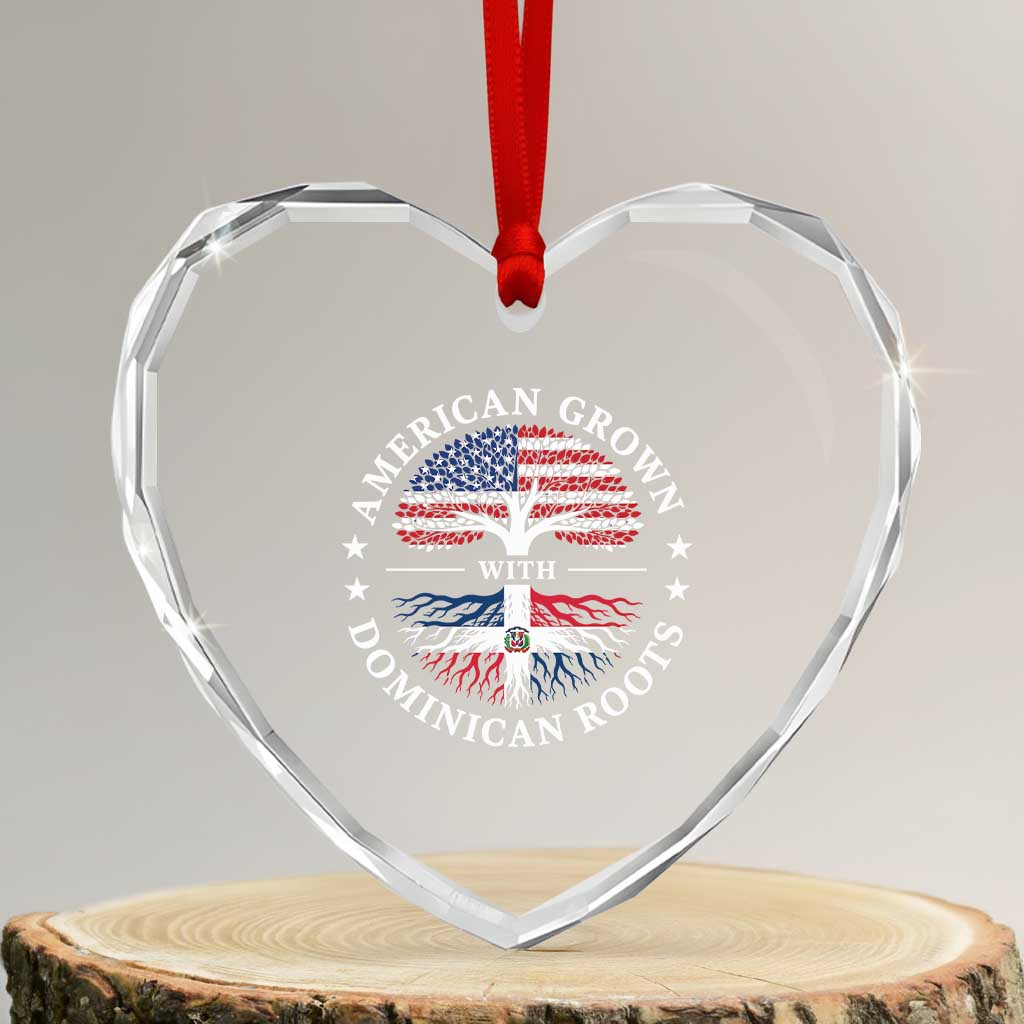 American Grown With Dominican Roots Heart Crystal Glass Ornament USA Dominican Republic Heritage Pride Gift