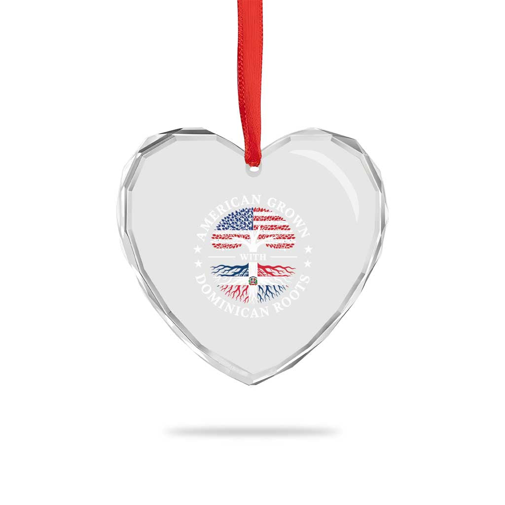 American Grown With Dominican Roots Heart Crystal Glass Ornament USA Dominican Republic Heritage Pride Gift