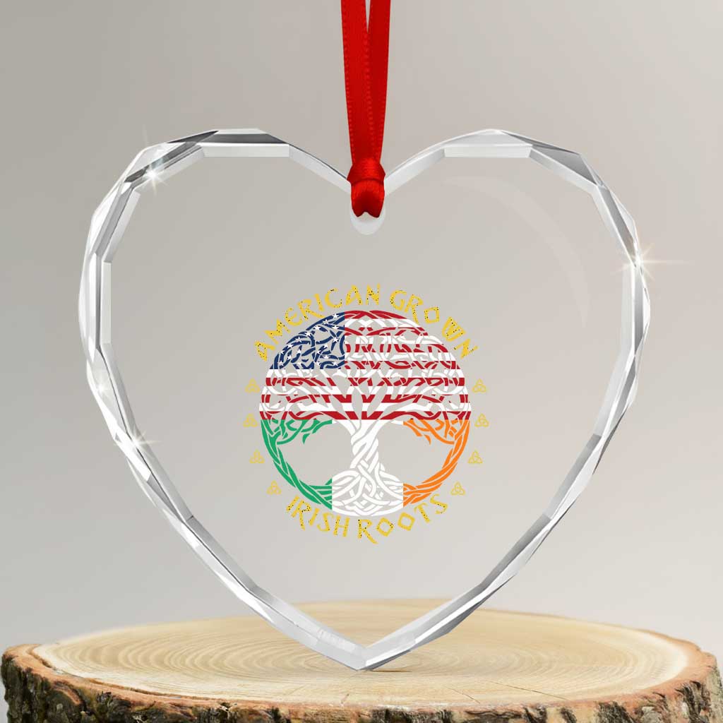 American Grown With Irish Roots Heart Crystal Glass Ornament Irish American Tree - Wonder Print Shop