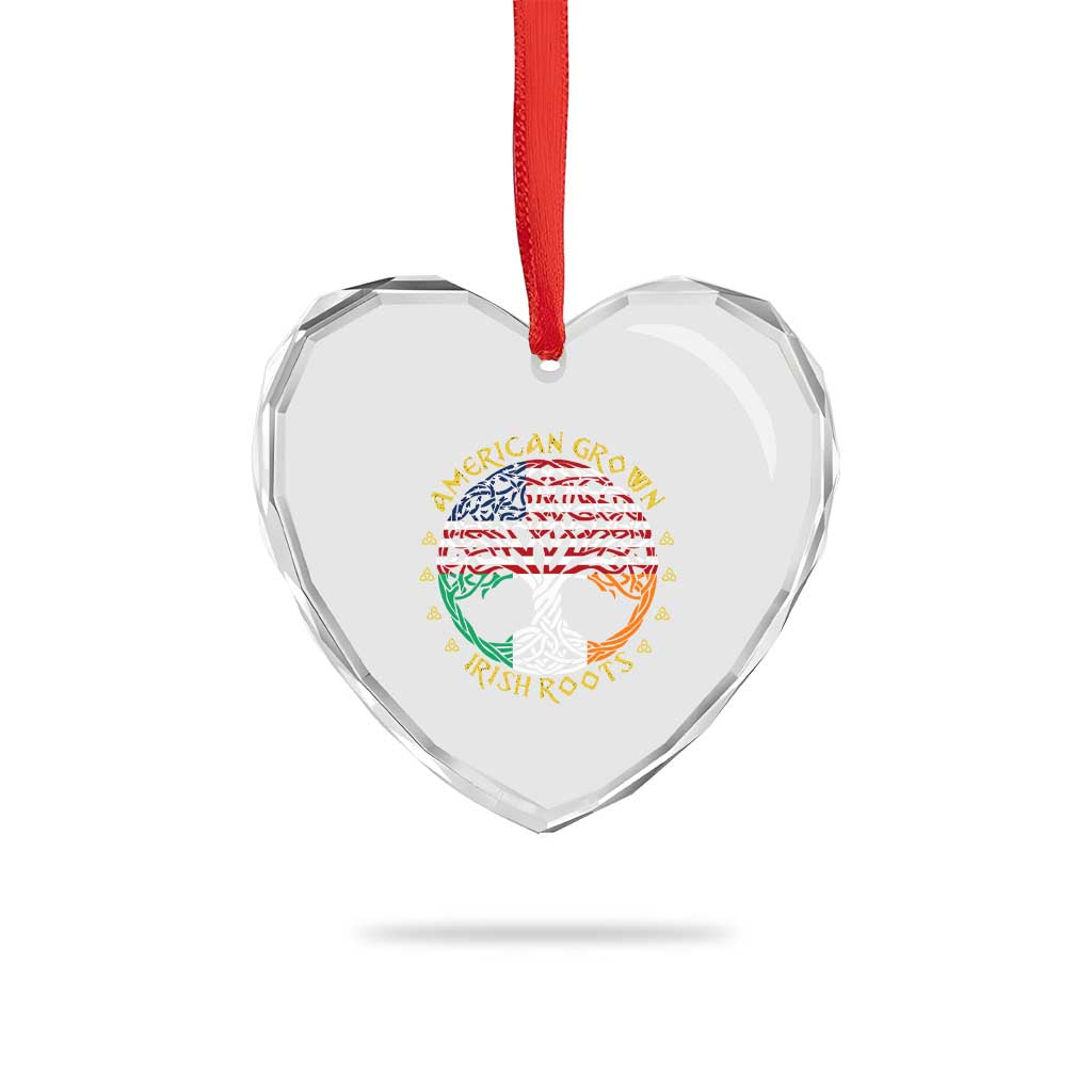 American Grown With Irish Roots Heart Crystal Glass Ornament Irish American Tree - Wonder Print Shop