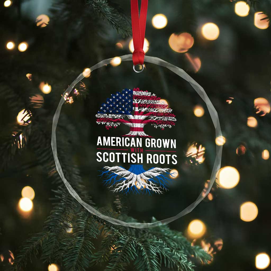 American Grown With Scottish Roots Crystal Glass Ornament Family Heritage USA Scotland Pride Gift