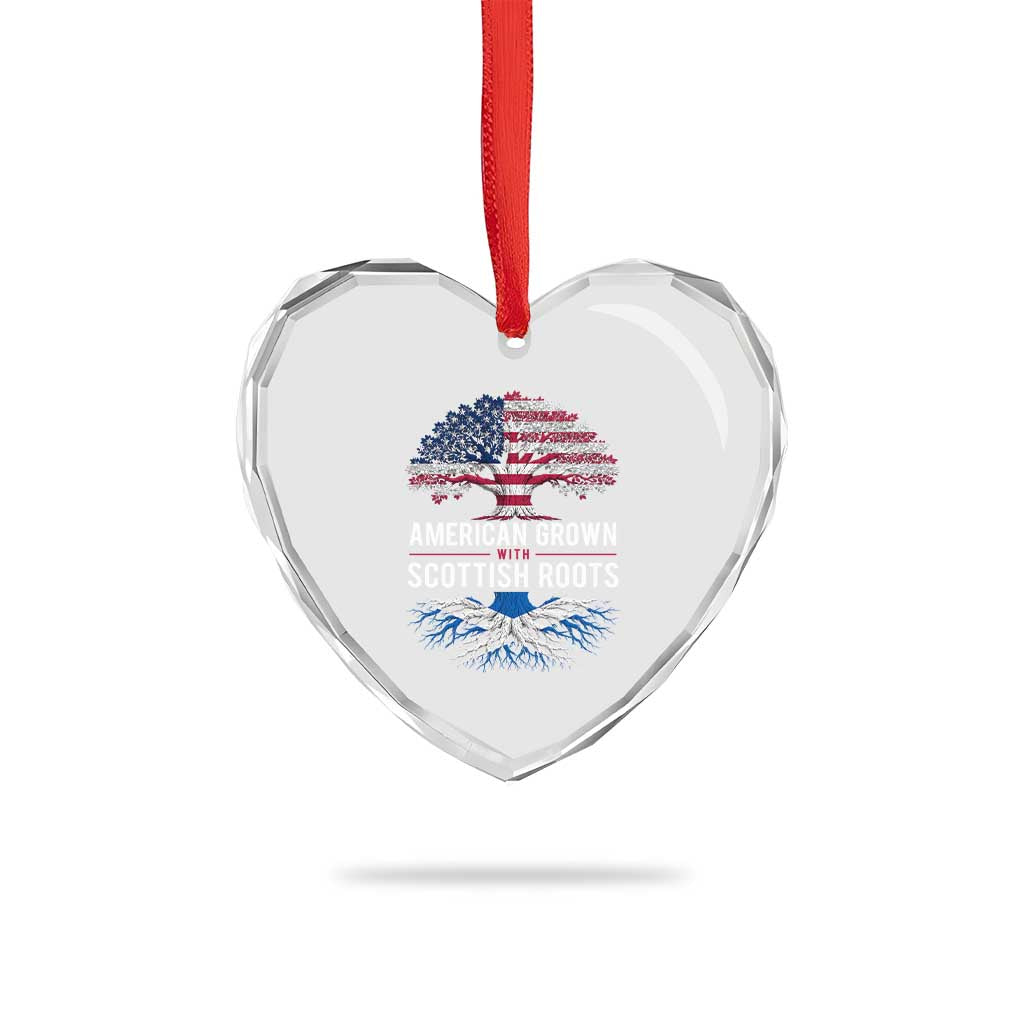 American Grown With Scottish Roots Heart Crystal Glass Ornament Family Heritage USA Scotland Pride Gift