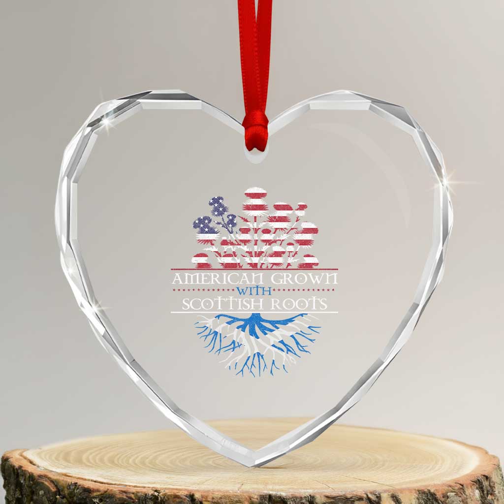 American Grown With Scottish Roots Heart Crystal Glass Ornament Scottish American Heritage Thistle Flower - Wonder Print Shop