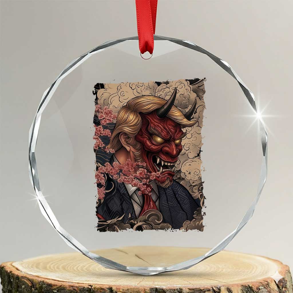 American Leader Oni Mask Japanese Ukiyoe Crystal Glass Ornament Political Parody Graphic