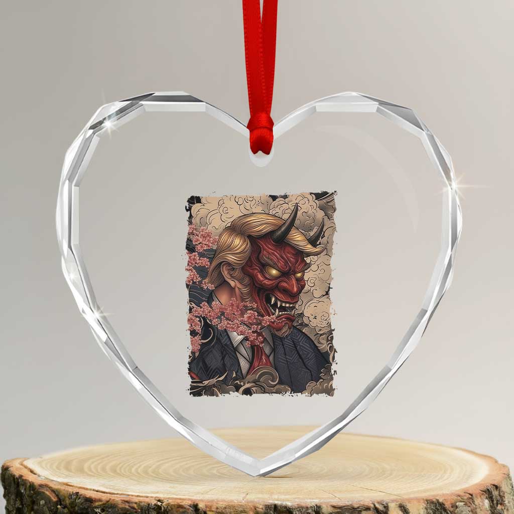 American Leader Oni Mask Japanese Ukiyoe Heart Crystal Glass Ornament Political Parody Graphic