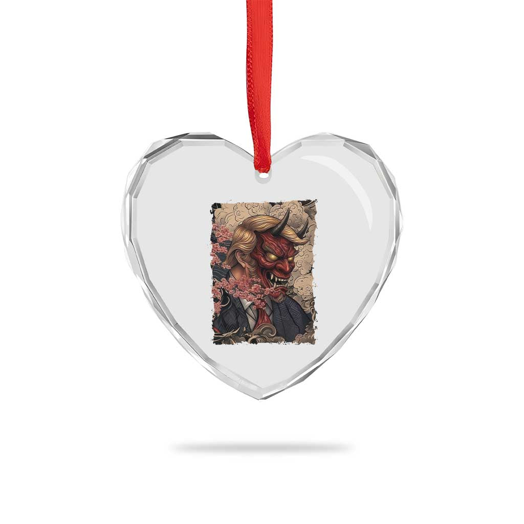 American Leader Oni Mask Japanese Ukiyoe Heart Crystal Glass Ornament Political Parody Graphic