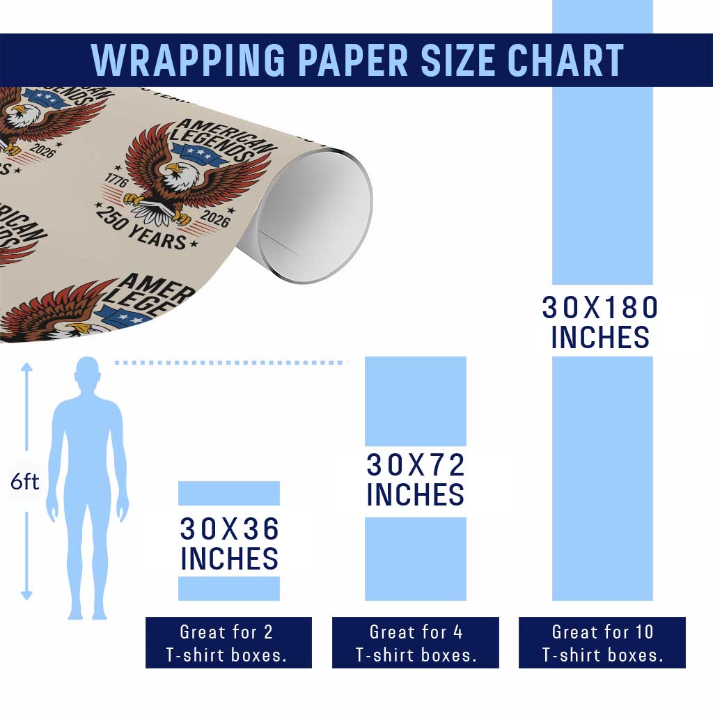 American Legends Eagle Wrapping Paper Roll 250 Years Patriotic Heritage 1776 to 2026 Semiquincentennial - Wonder Print Shop