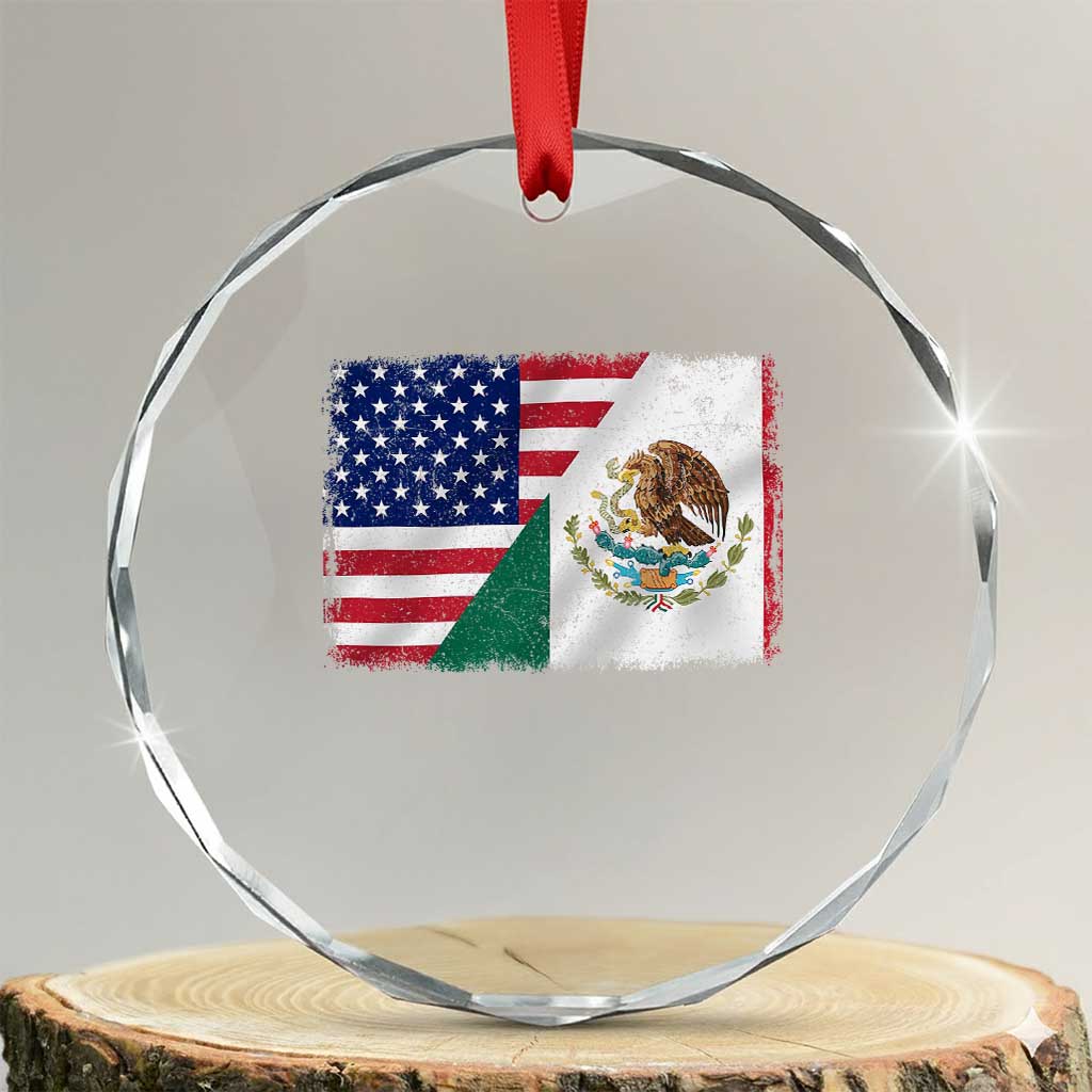 American Mexican Flag Crystal Glass Ornament Mexico Heritage Half Mexican Roots - Wonder Print Shop