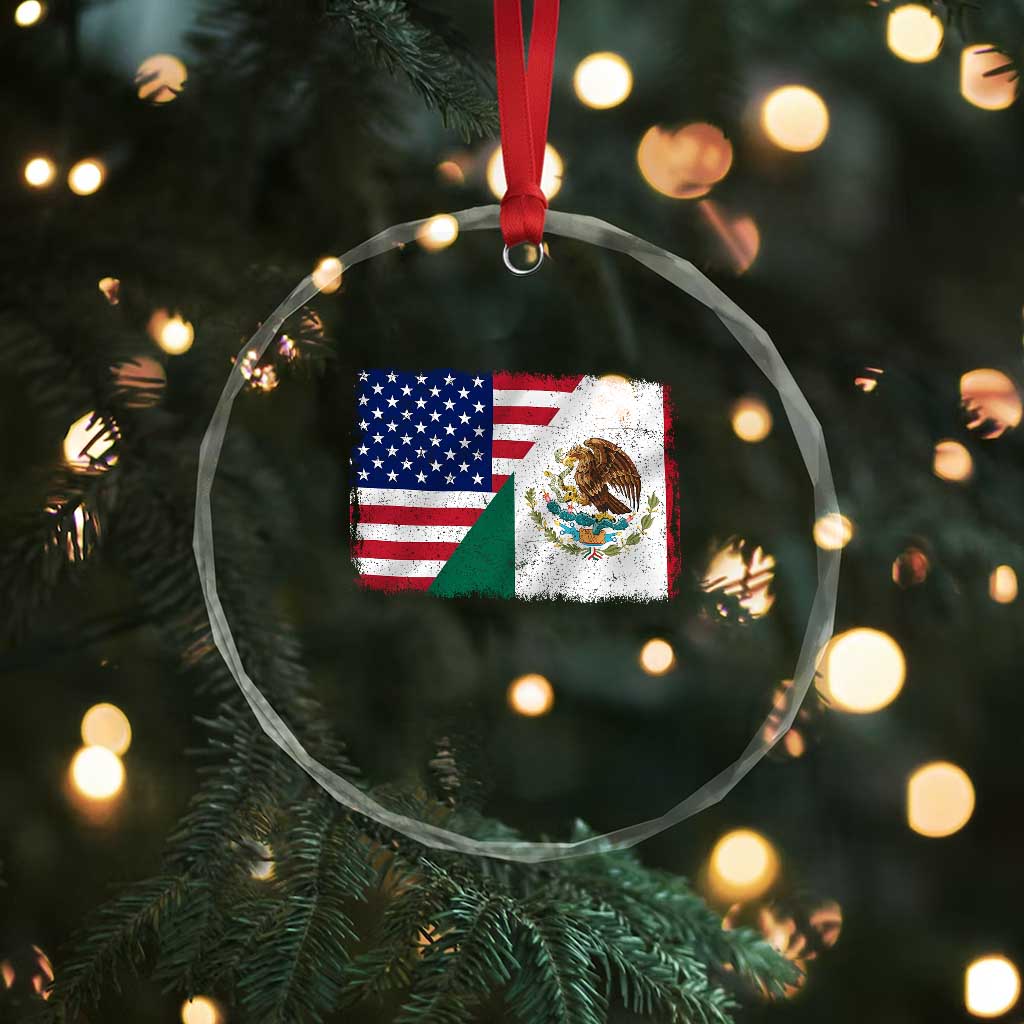 American Mexican Flag Crystal Glass Ornament Mexico Heritage Half Mexican Roots - Wonder Print Shop