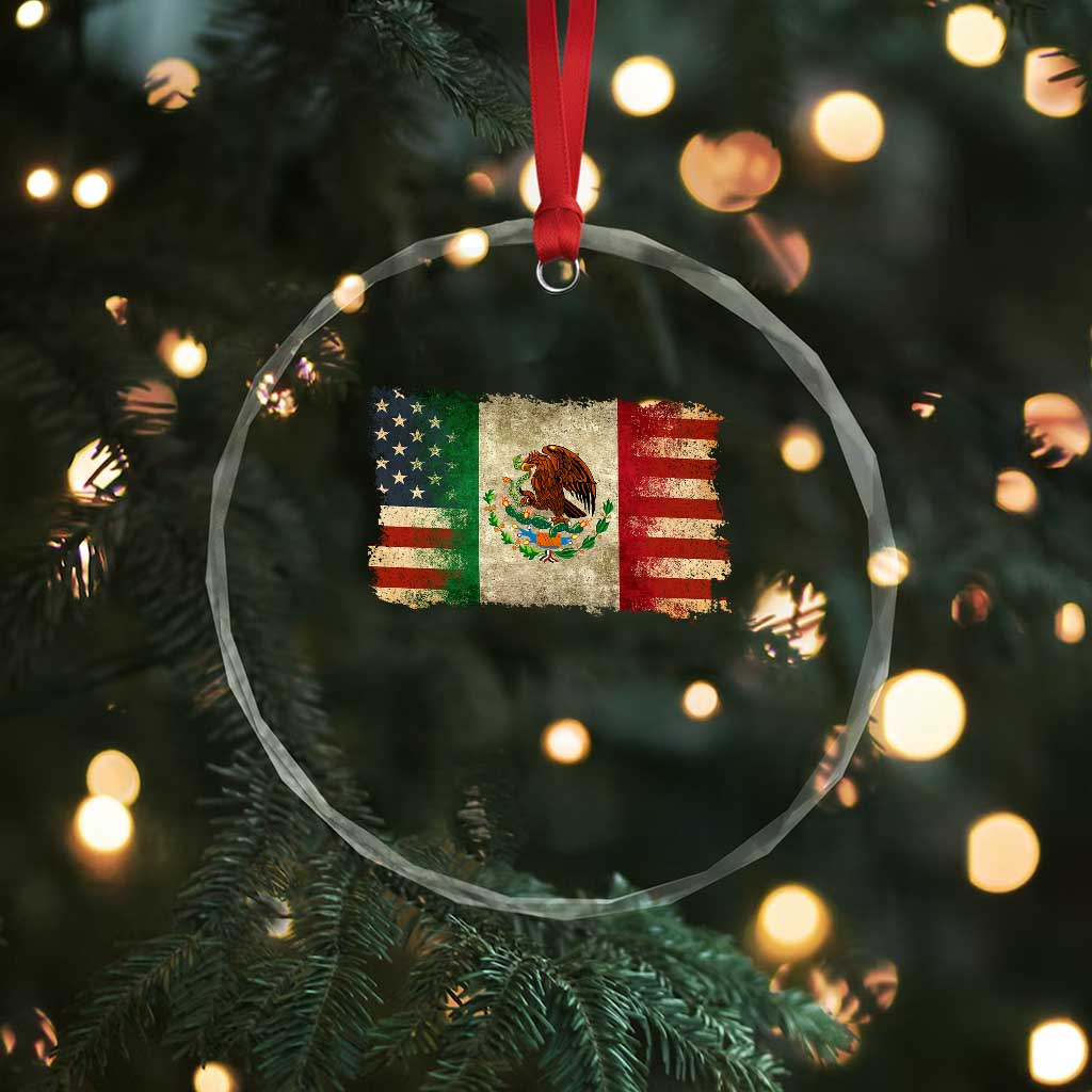 American Mexican Flag Crystal Glass Ornament Mexico Heritage Mexican Roots - Wonder Print Shop