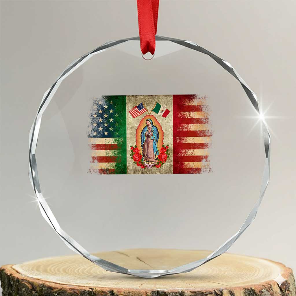 American Mexican Flag Crystal Glass Ornament Virgin Mary Mexico Heritage Mexican Roots - Wonder Print Shop