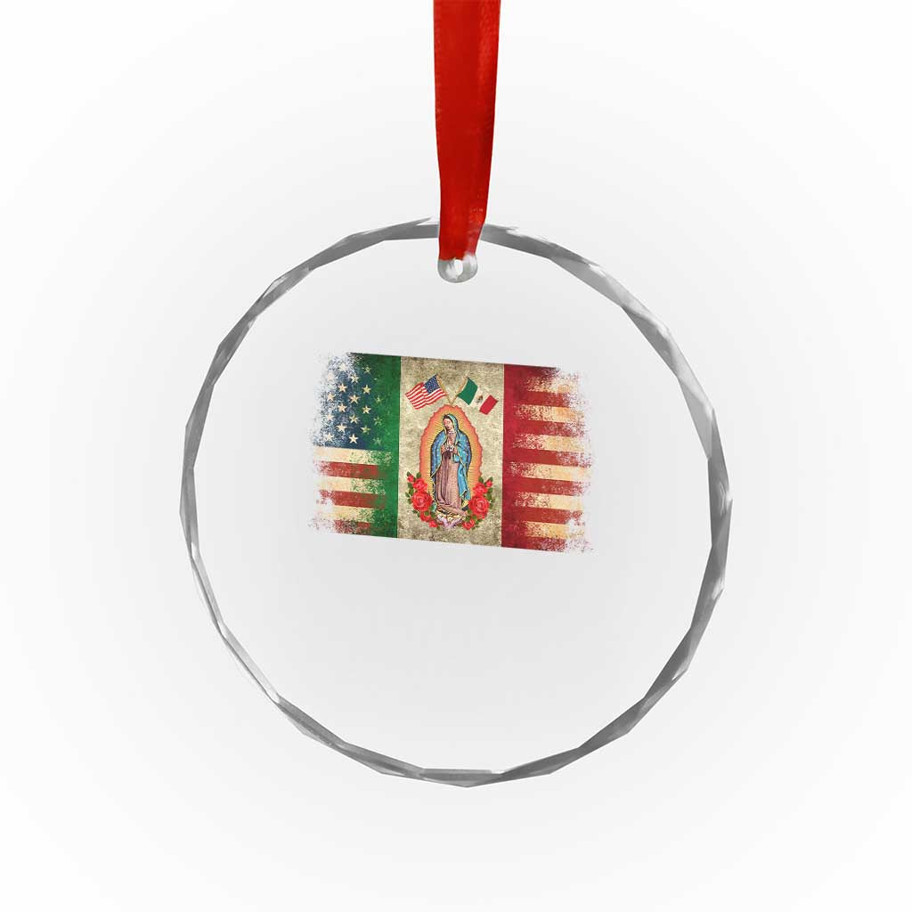 American Mexican Flag Crystal Glass Ornament Virgin Mary Mexico Heritage Mexican Roots - Wonder Print Shop