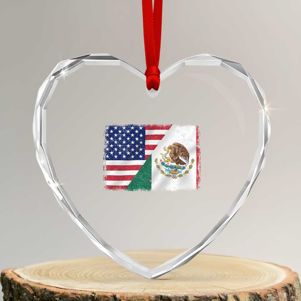 American Mexican Flag Heart Crystal Glass Ornament Mexico Heritage Half Mexican Roots - Wonder Print Shop