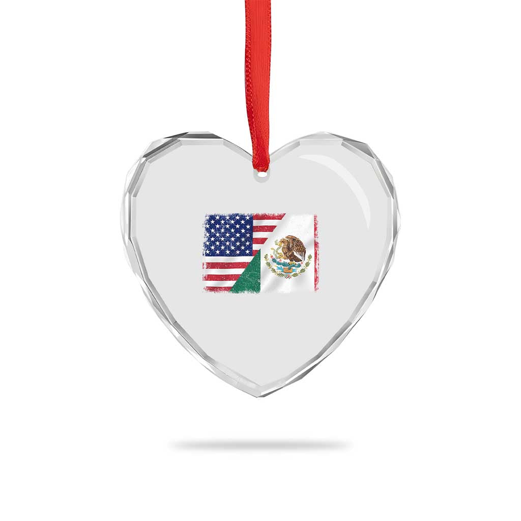 American Mexican Flag Heart Crystal Glass Ornament Mexico Heritage Half Mexican Roots - Wonder Print Shop