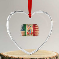 American Mexican Flag Heart Crystal Glass Ornament Virgin Mary Mexico Heritage Mexican Roots - Wonder Print Shop