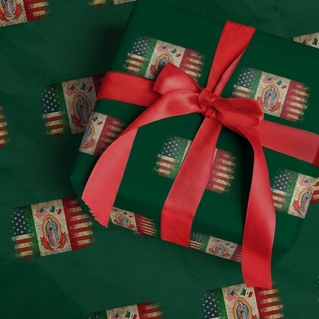 American Mexican Flag Wrapping Paper Roll Virgin Mary Mexico Heritage Mexican Roots - Wonder Print Shop