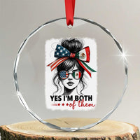 American Mexican Roots Crystal Glass Ornament Messy Bun Mexico America Half American Flag - Wonder Print Shop