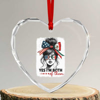 American Mexican Roots Heart Crystal Glass Ornament Messy Bun Mexico America Half American Flag - Wonder Print Shop