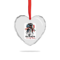 American Mexican Roots Heart Crystal Glass Ornament Messy Bun Mexico America Half American Flag - Wonder Print Shop