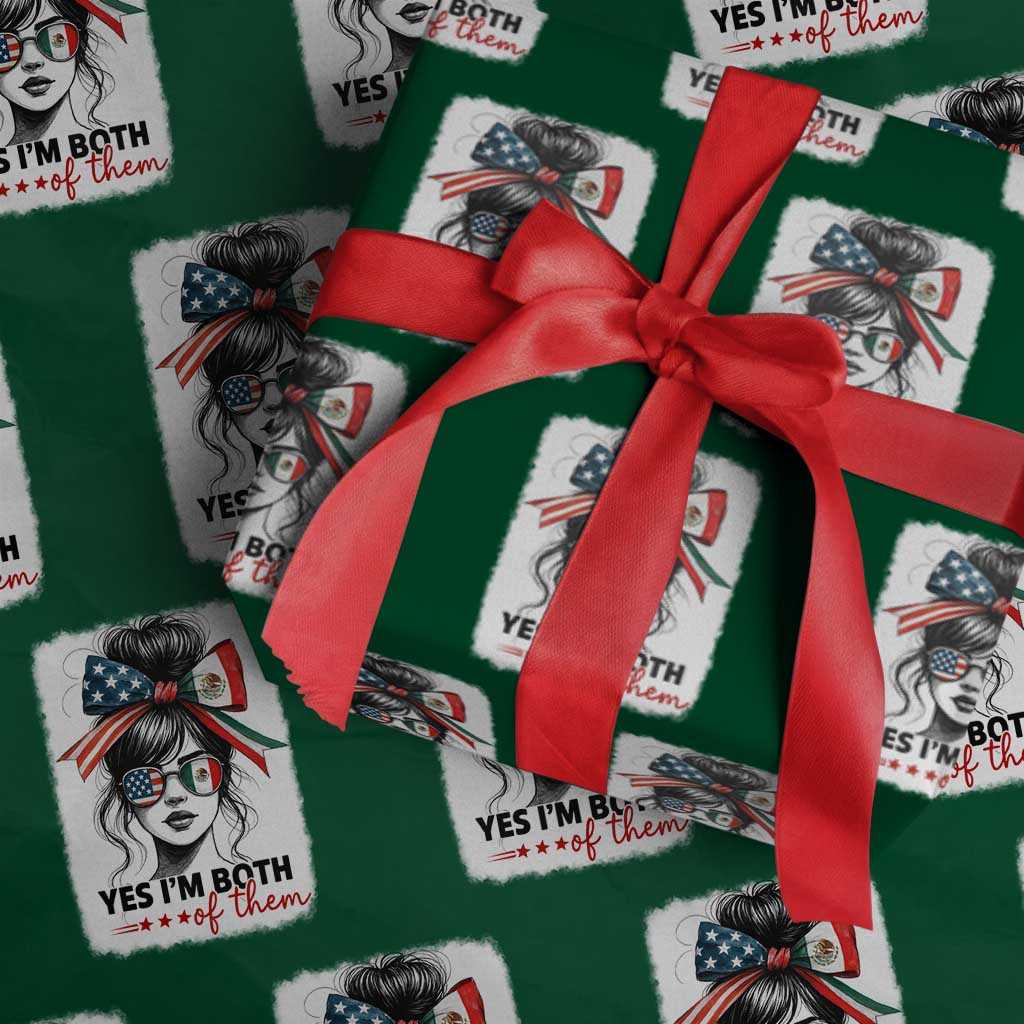 American Mexican Roots Wrapping Paper Roll Messy Bun Mexico America Half American Flag - Wonder Print Shop