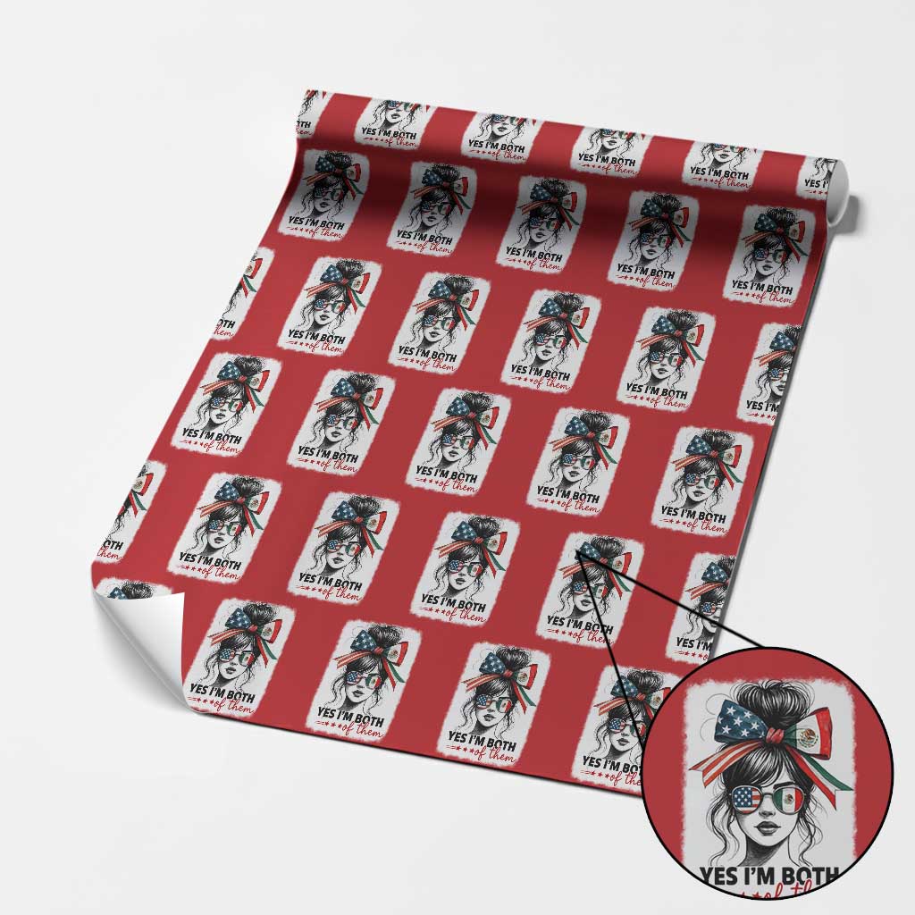 American Mexican Roots Wrapping Paper Roll Messy Bun Mexico America Half American Flag - Wonder Print Shop