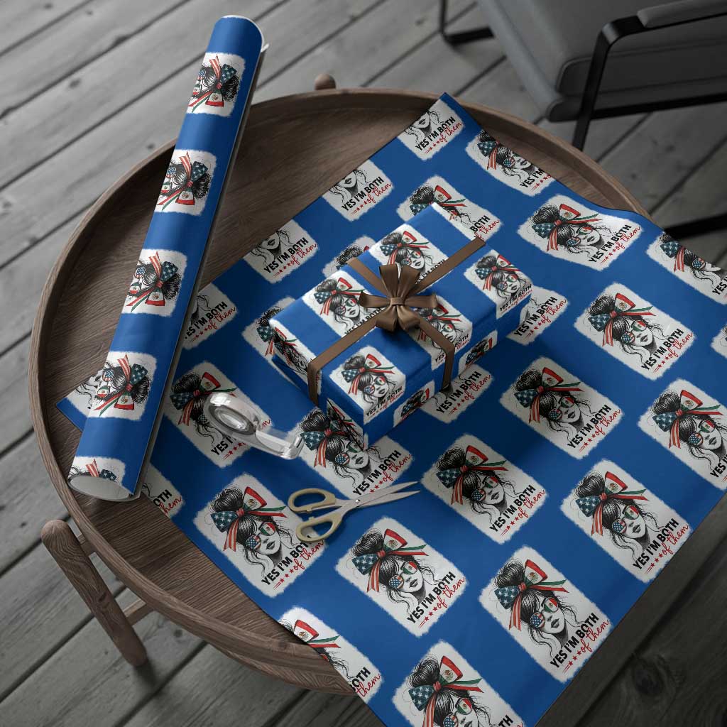 American Mexican Roots Wrapping Paper Roll Messy Bun Mexico America Half American Flag - Wonder Print Shop