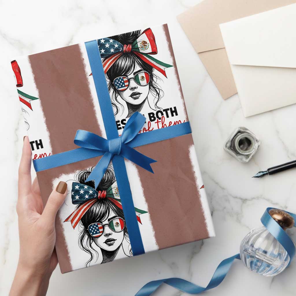 American Mexican Roots Wrapping Paper Roll Messy Bun Mexico America Half American Flag - Wonder Print Shop
