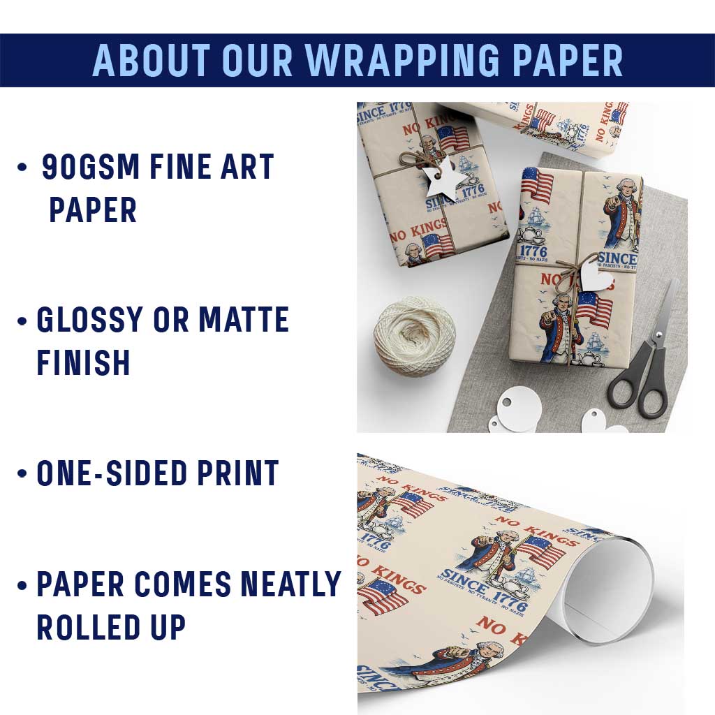 American Patriot George Washington No Kings Wrapping Paper Roll Political Humor Gift