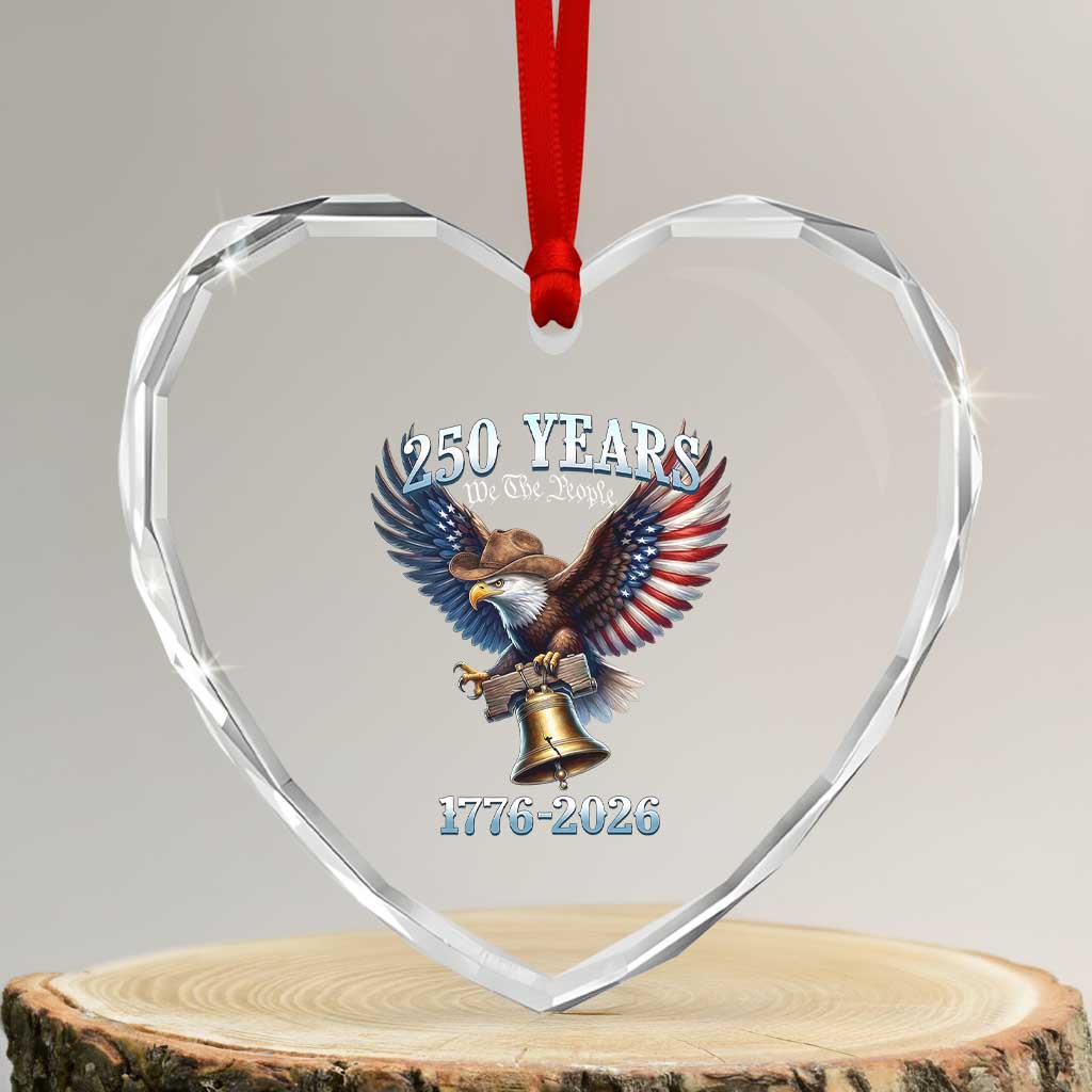American Rodeo 250th Anniversary Heart Crystal Glass Ornament Western Cowboy Eagle Patriotic 4th of July