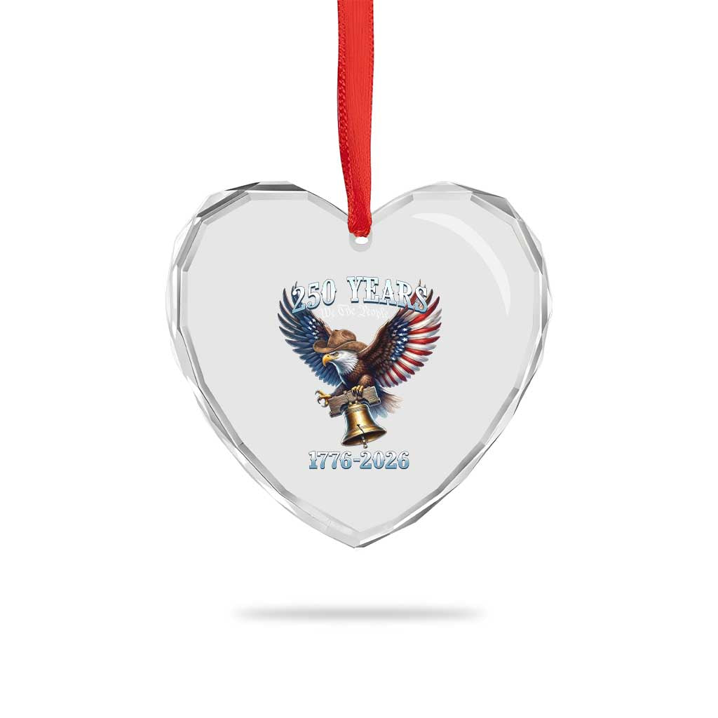 American Rodeo 250th Anniversary Heart Crystal Glass Ornament Western Cowboy Eagle Patriotic 4th of July