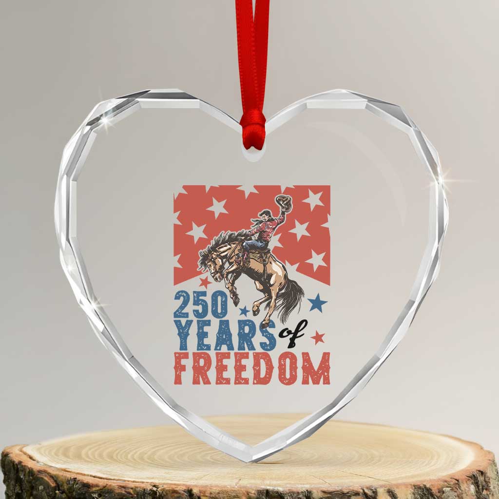 American Rodeo 250th Anniversary Heart Crystal Glass Ornament Western Cowboy Patriotic Fourth of July