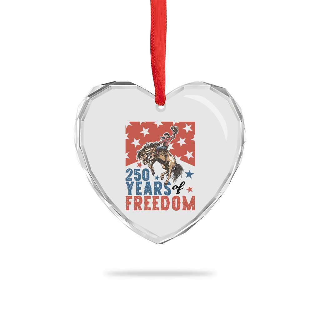 American Rodeo 250th Anniversary Heart Crystal Glass Ornament Western Cowboy Patriotic Fourth of July
