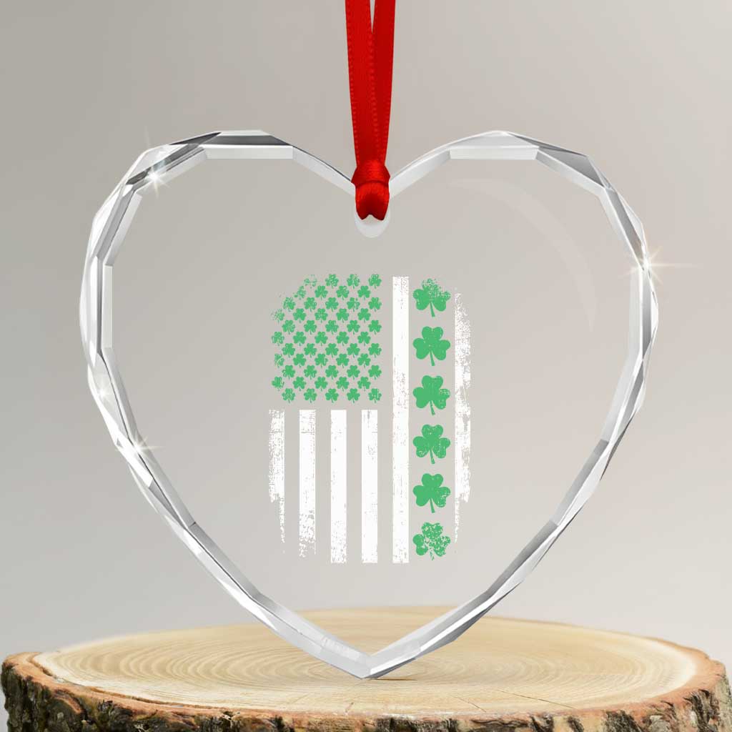 American Shamrock Flag Heart Crystal Glass Ornament Lucky St Patricks Day - Wonder Print Shop