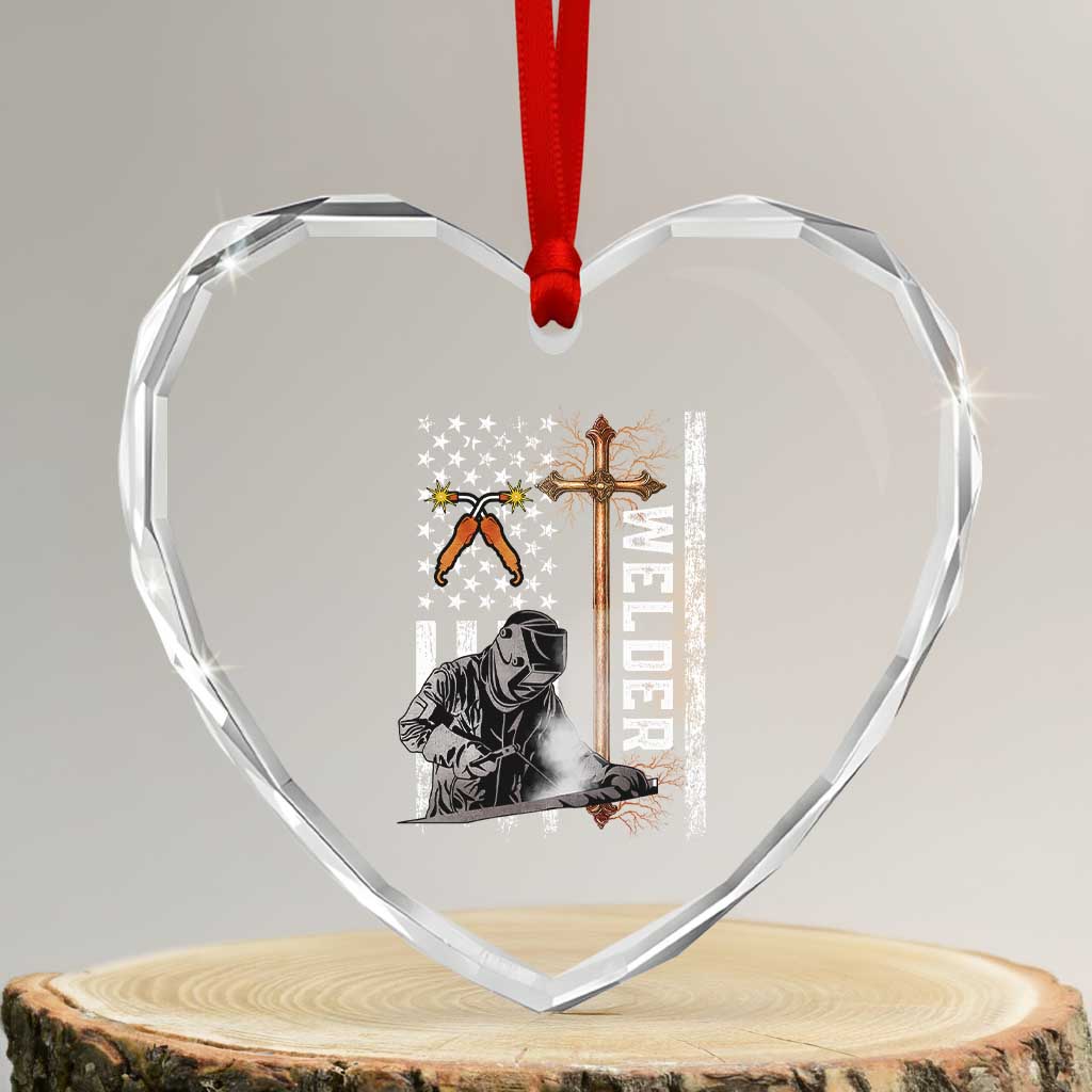 American Welder Heart Crystal Glass Ornament Welding USA Flag Christian Cross - Wonder Print Shop