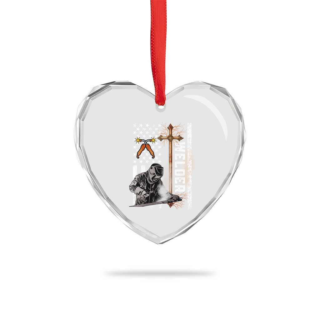 American Welder Heart Crystal Glass Ornament Welding USA Flag Christian Cross - Wonder Print Shop