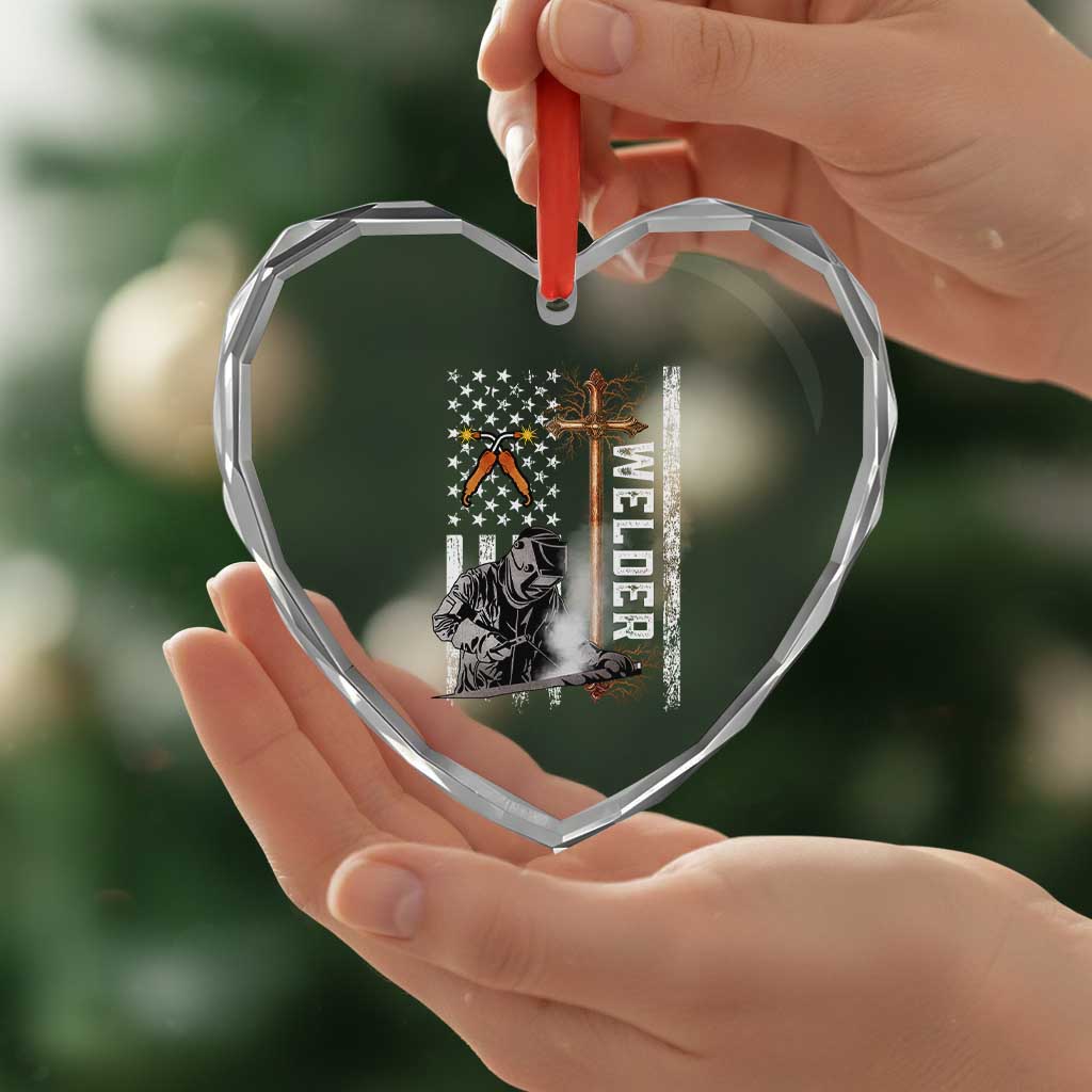 American Welder Heart Crystal Glass Ornament Welding USA Flag Christian Cross - Wonder Print Shop