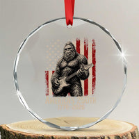 Americas 250th Anniversary 1776-2026 Bigfoot Rock Star Crystal Glass Ornament Playing Electric Guitar Distressed American Flag Graphic