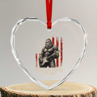 Americas 250th Anniversary 1776-2026 Bigfoot Rock Star Heart Crystal Glass Ornament Playing Electric Guitar Distressed American Flag Graphic