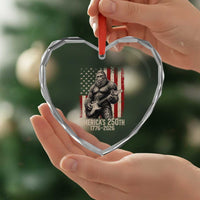 Americas 250th Anniversary 1776-2026 Bigfoot Rock Star Heart Crystal Glass Ornament Playing Electric Guitar Distressed American Flag Graphic