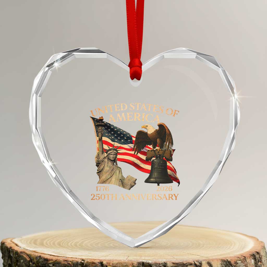 America's 250th Anniversary Heart Crystal Glass Ornament United States Of America 250th Independence Day Freedom - Wonder Print Shop