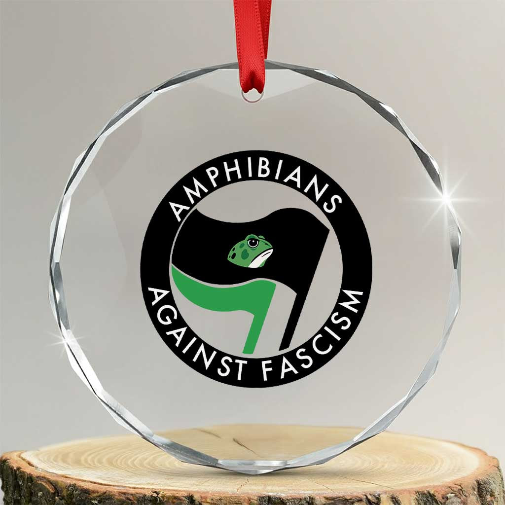 Amphibians Against Fascism Crystal Glass Ornament Anti-Fascist Frog Logo Portland Protest - Wonder Print Shop