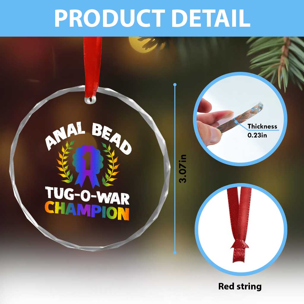 Anal Bead Tug O War Champion Funny Offensive Crystal Glass Ornament Inappropriate Adult Humor Rainbow - Wonder Print Shop