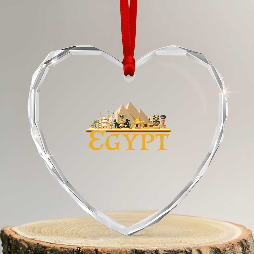 Ancient Egypt Pyramids Sphinx Graphic Heart Crystal Glass Ornament Vintage Egypt Anubis History Buff Travel Souvenir